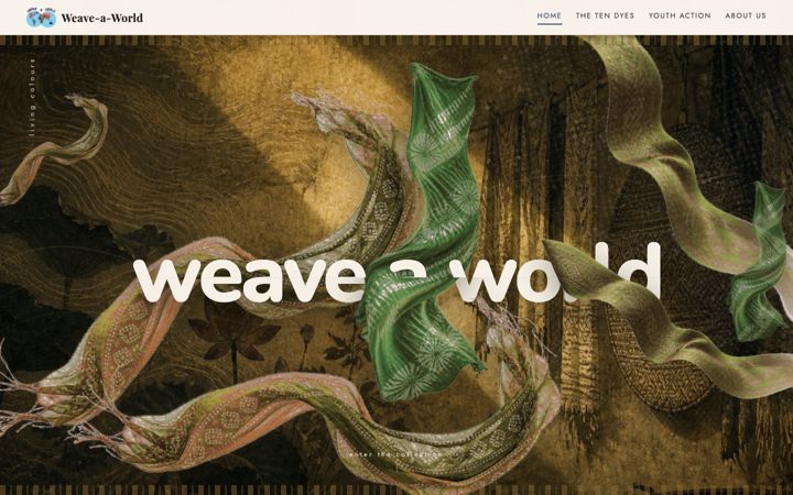 Weave-a-World home page with dyed textiles